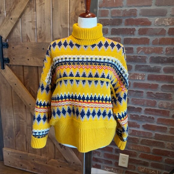 Rag & Bone Willow Fair Isle Wool Turtleneck Sweater Small Mustard Yellow - Picture 3 of 11